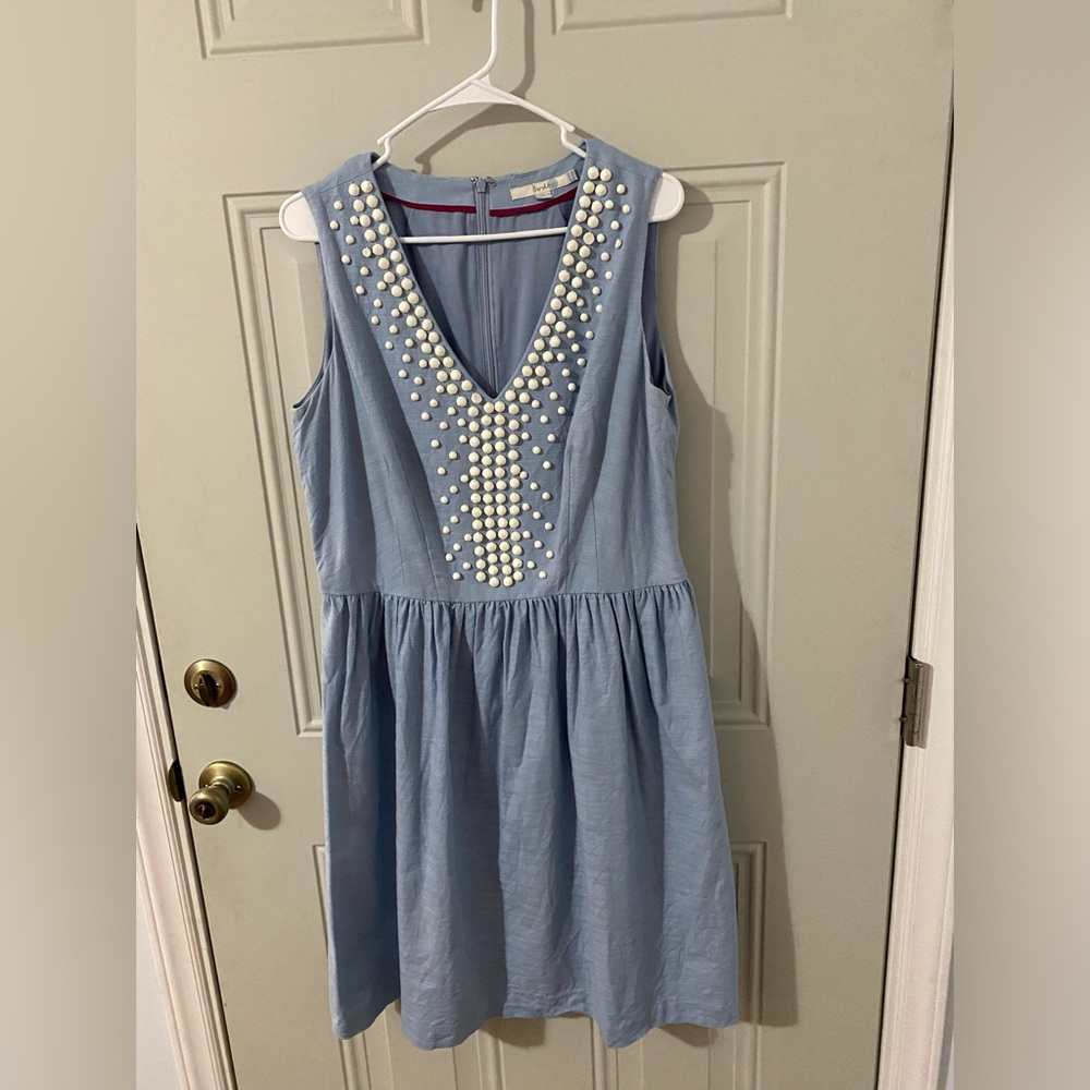 Boden Light Blue Sleeveless Dress with White Accents